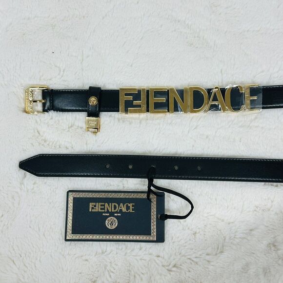 NWT Versace x Fendi Fendace Belt Leather Belt Size L 90cm 36" Logo Spell Out - Picture 5 of 9